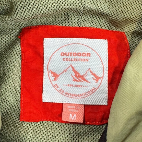 Outdoor Womens Windbreaker Sz M Beige Color Block Packable Hood Draw Cord - Picture 10 of 11